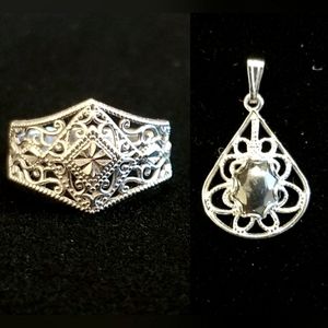 Ring & Pendant Set, Ornate Openwork Vermeil